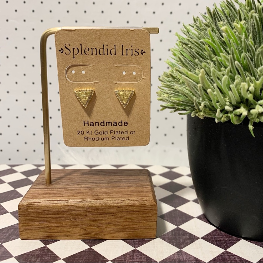 Gold and Rhinestone Triangle Stud Earrings
